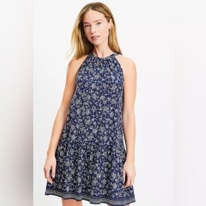 Ann Taylor LOFT Bandana Flounce Mini‎ Halter Dress in Navy Size XL NWT